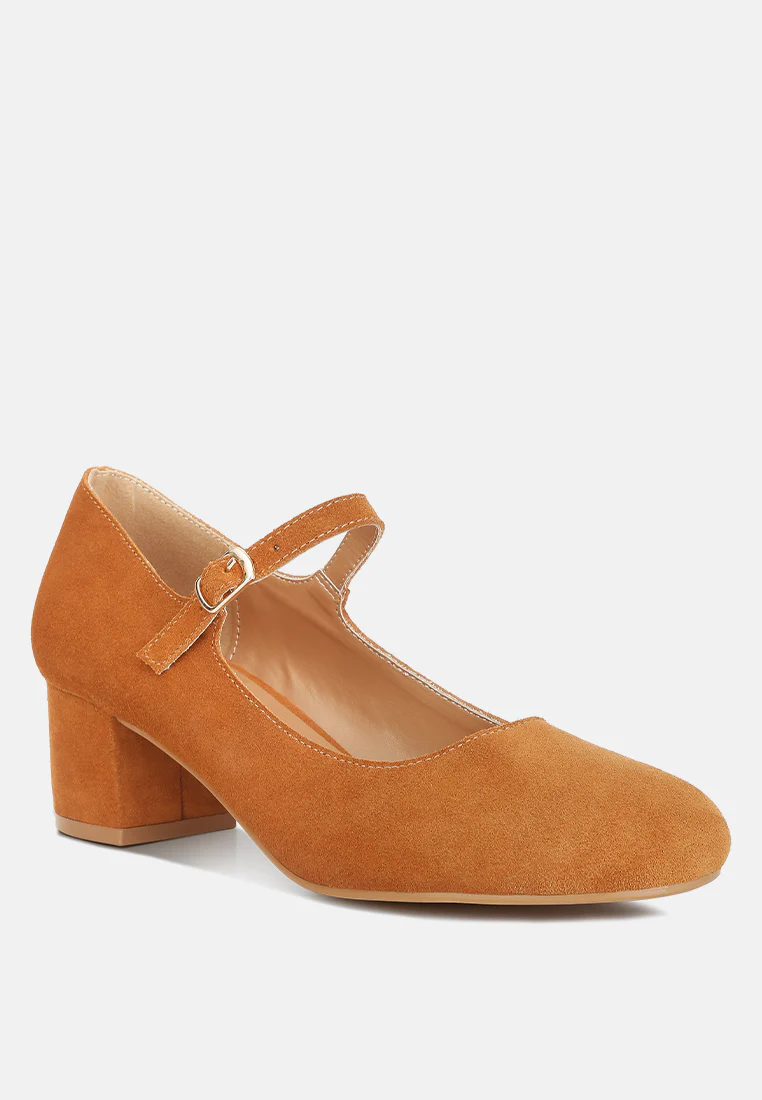 DALLIN Suede Block Heel Mary Janes in Tan - Image 2