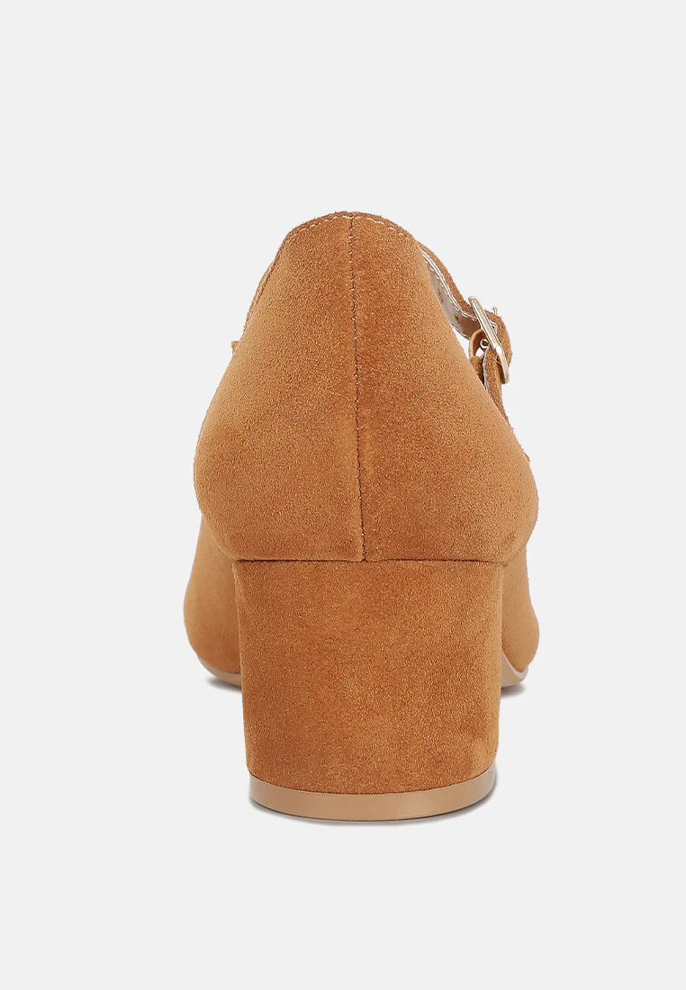 DALLIN Suede Block Heel Mary Janes in Tan - Image 5