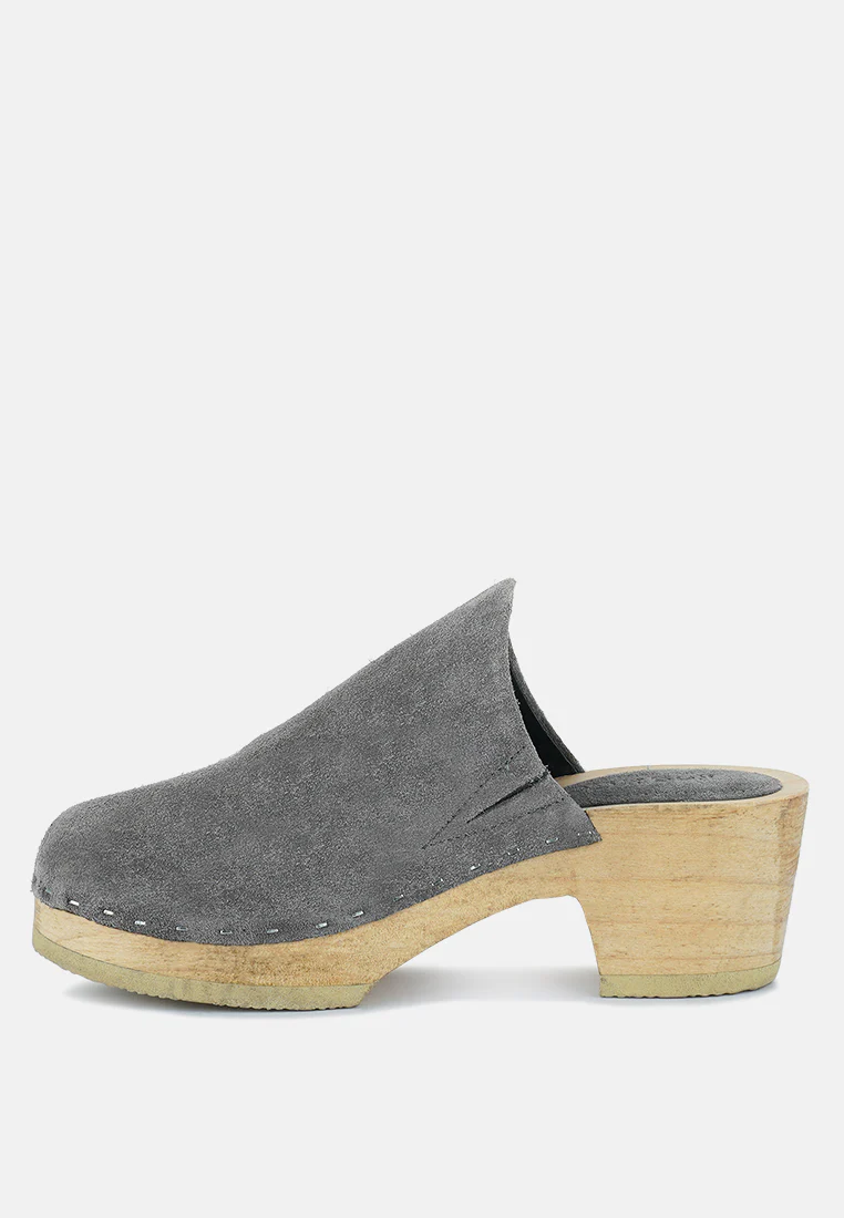 DARCIE Grey Suede Clogs - Image 4