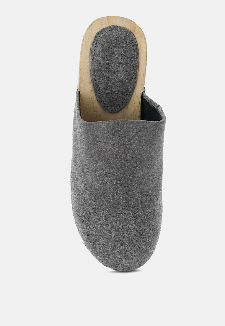 DARCIE Grey Suede Clogs - Image 6