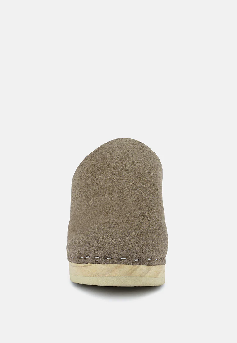 DARCIE Taupe Suede Clogs - Image 3
