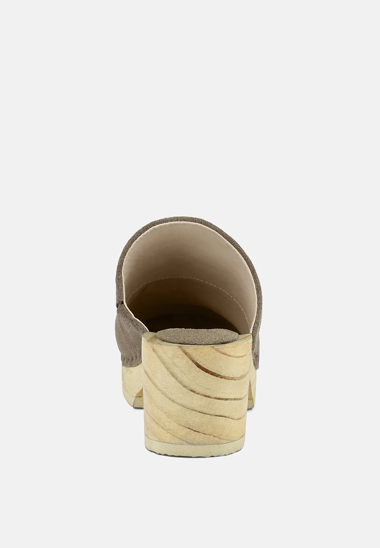 DARCIE Taupe Suede Clogs - Image 5