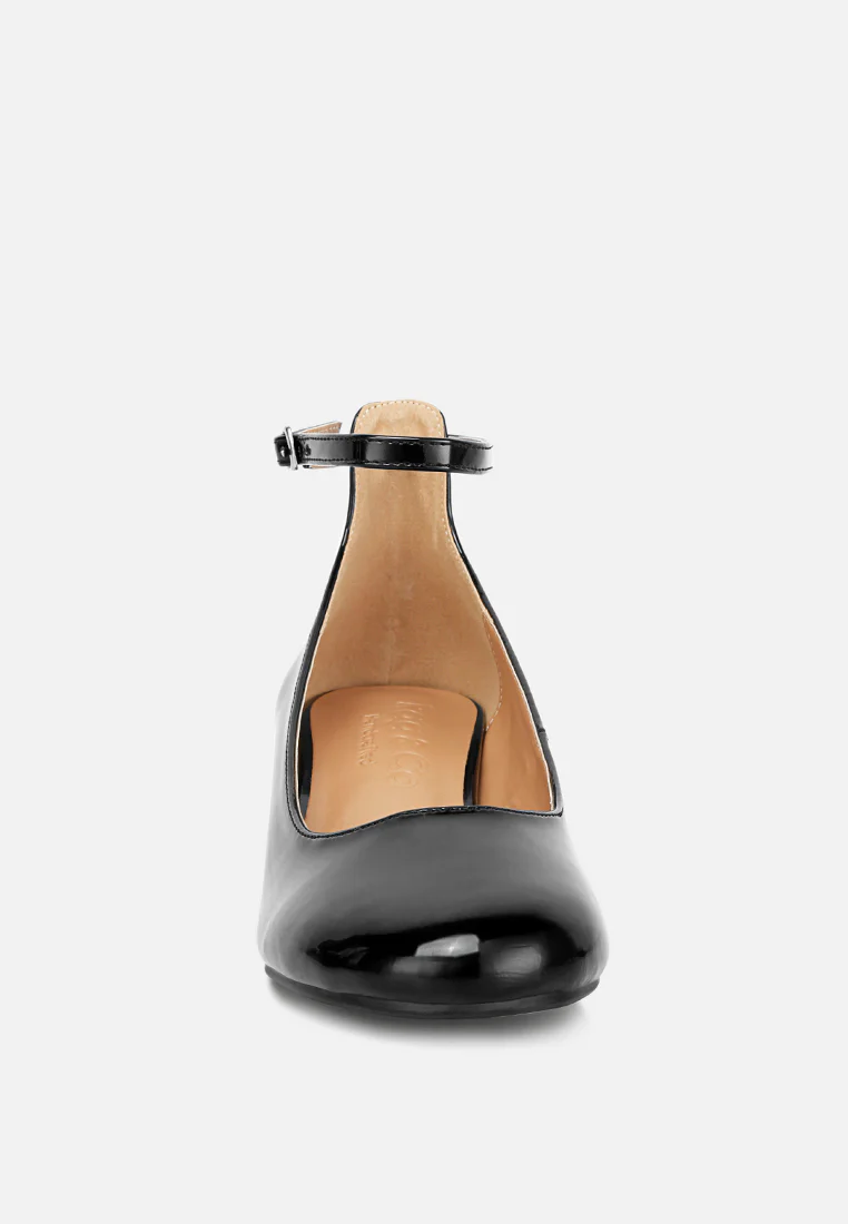 DEBBIE Ankle Strap Low Block Heel Sandals in Black - Image 4