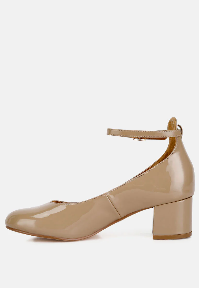 DEBBIE Ankle Strap Low Block Heel Sandals in Sand - Image 3