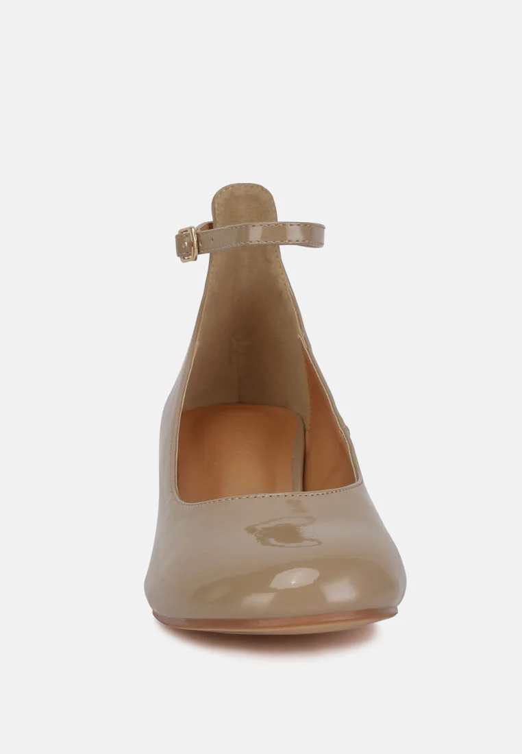 DEBBIE Ankle Strap Low Block Heel Sandals in Sand - Image 4