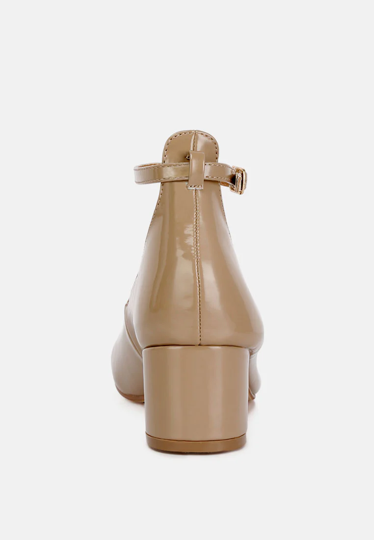 DEBBIE Ankle Strap Low Block Heel Sandals in Sand - Image 5