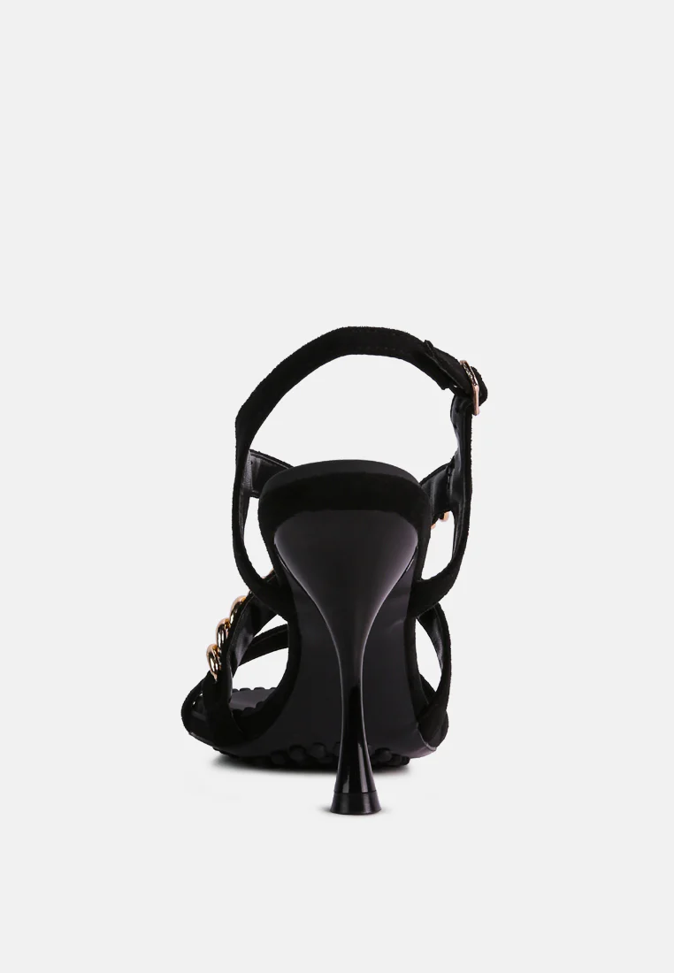 DOMEDA Black Metal Chain Embellished Sandals - Image 5