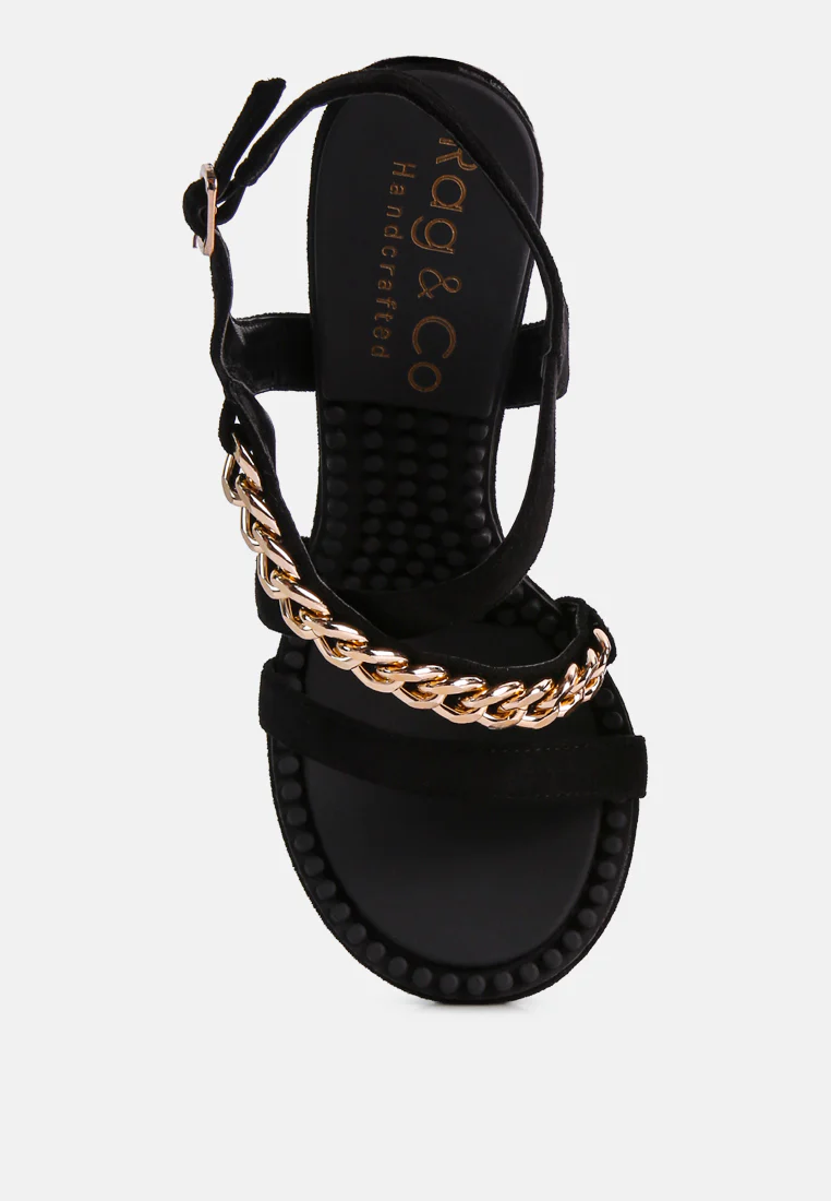 DOMEDA Black Metal Chain Embellished Sandals - Image 6
