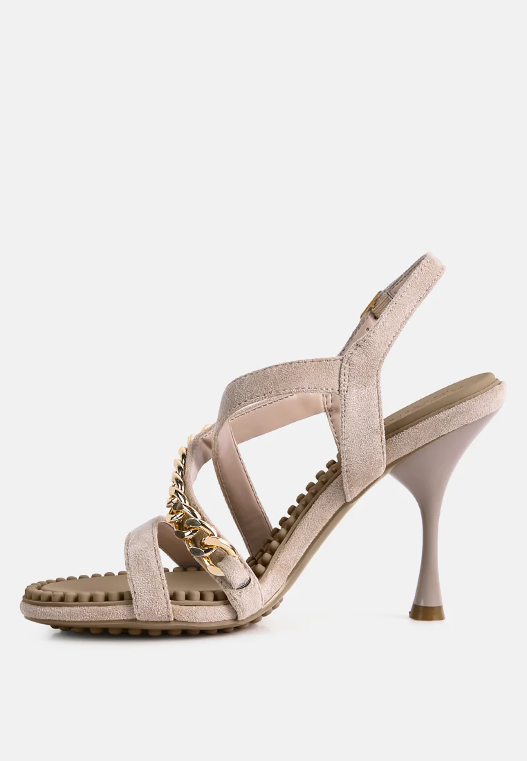 DOMEDA Latte Metal Chain Embellished Sandals - Image 3