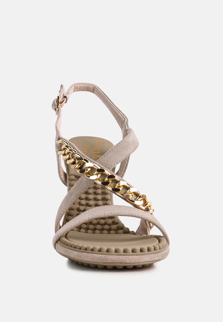 DOMEDA Latte Metal Chain Embellished Sandals - Image 4
