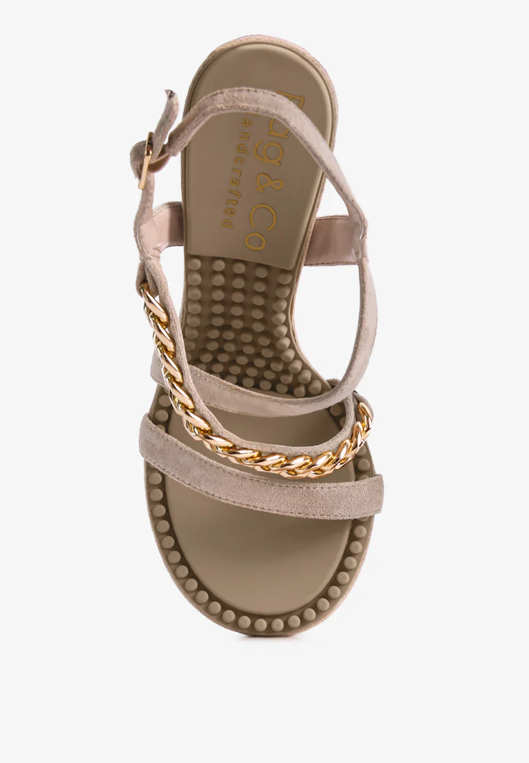 DOMEDA Latte Metal Chain Embellished Sandals - Image 6