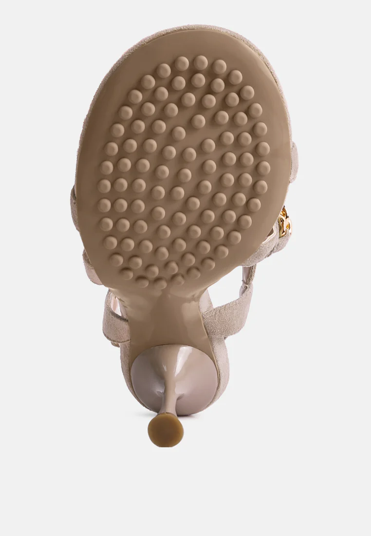 DOMEDA Latte Metal Chain Embellished Sandals - Image 7