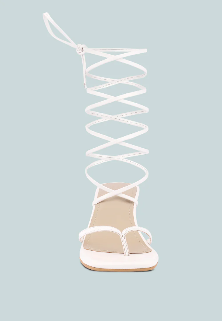 DORITA White Kitten Heel Lace Up Sandal - Image 4