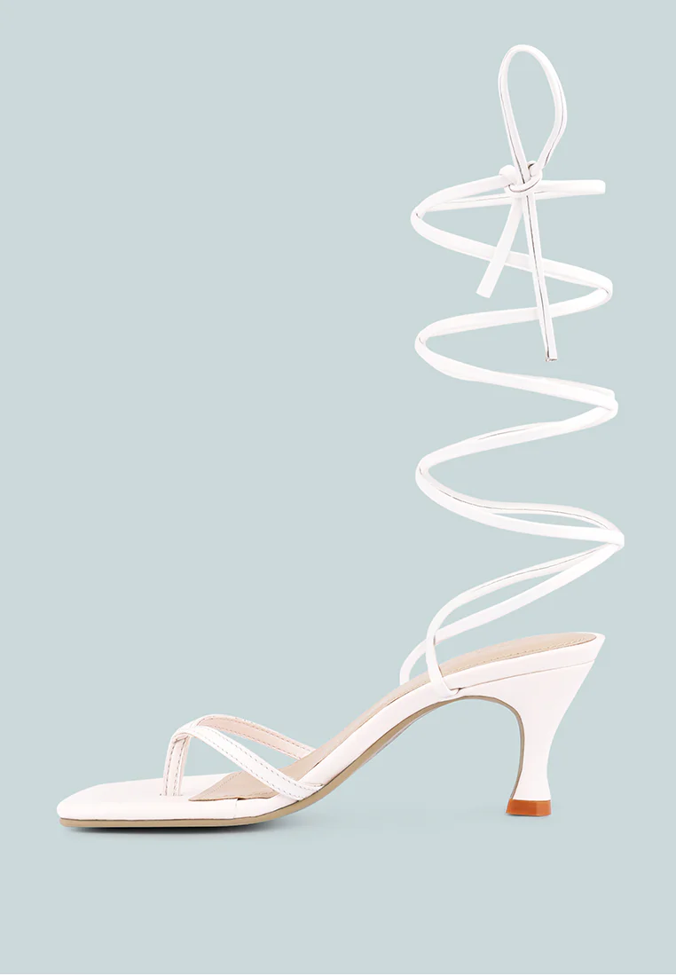 DORITA White Kitten Heel Lace Up Sandal - Image 5