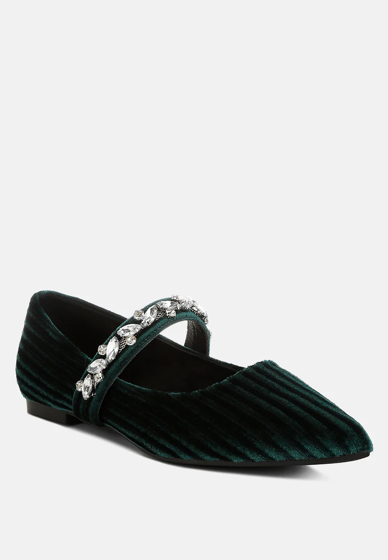 Dresden Diamante Brooch Velvet Ballerinas - Image 8