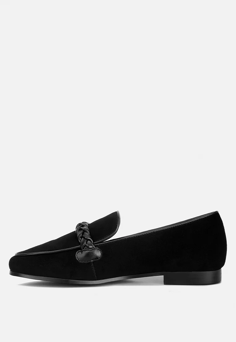 ECHO Suede Leather Braided Detail Loafers In Black - Image 4
