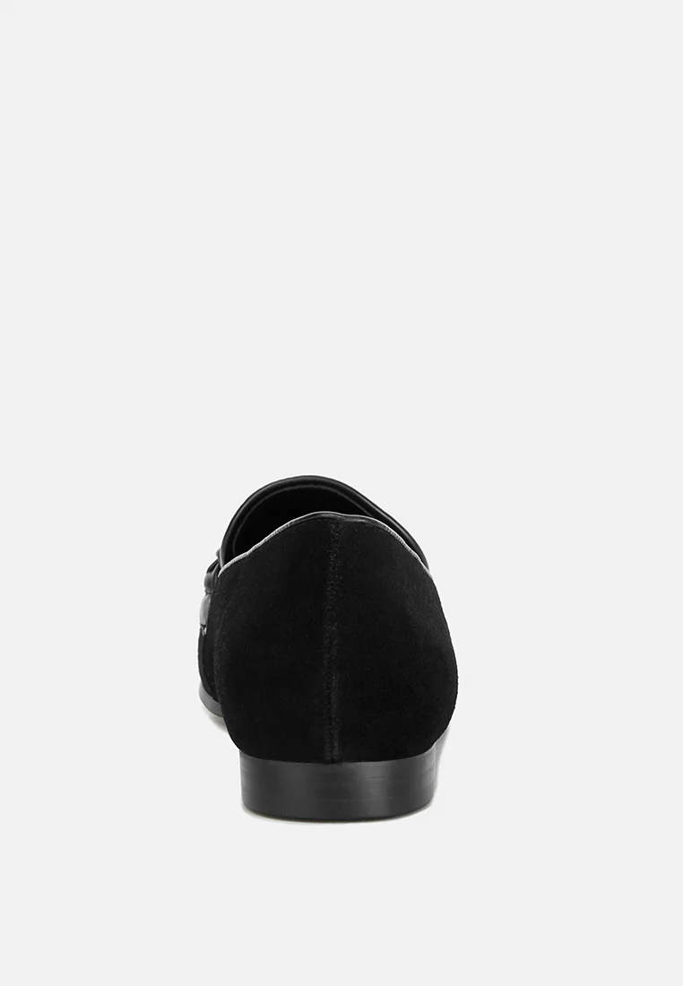 ECHO Suede Leather Braided Detail Loafers In Black - Image 5