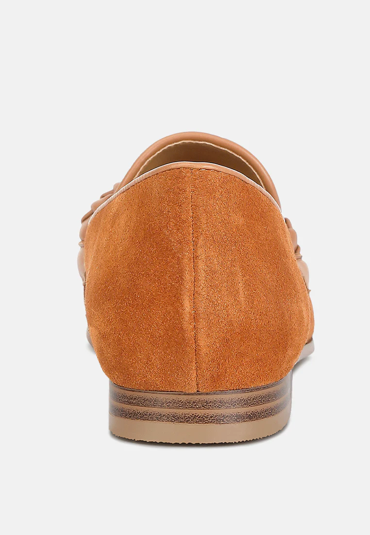 ECHO Suede Leather Braided Detail Loafers In Tan - Image 6