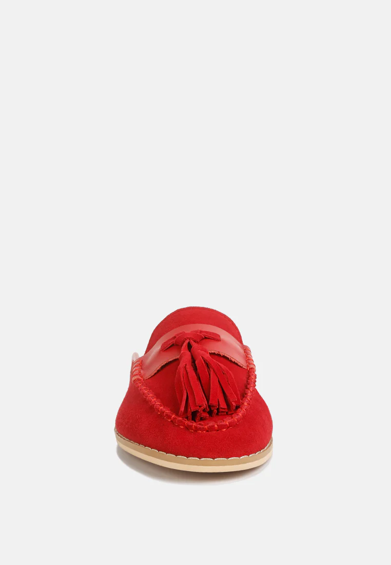 EDMANDA Tassle Detail Leather Mules in Red - Image 3