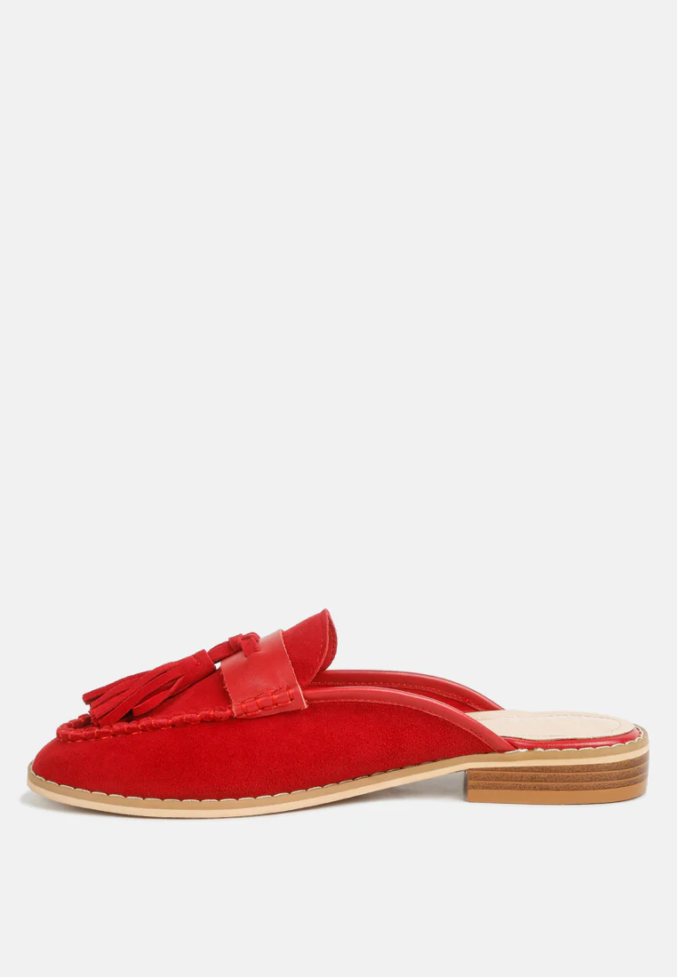 EDMANDA Tassle Detail Leather Mules in Red - Image 4