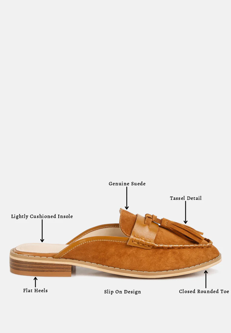 EDMANDA Tassle Detail Leather Mules in Light Tan - Image 8