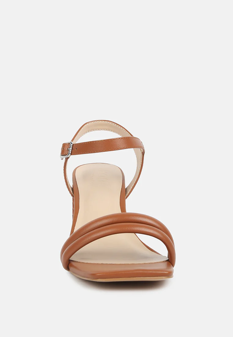 EDYTA Ankle Strap Block Heel Sandals in Tan - Image 3