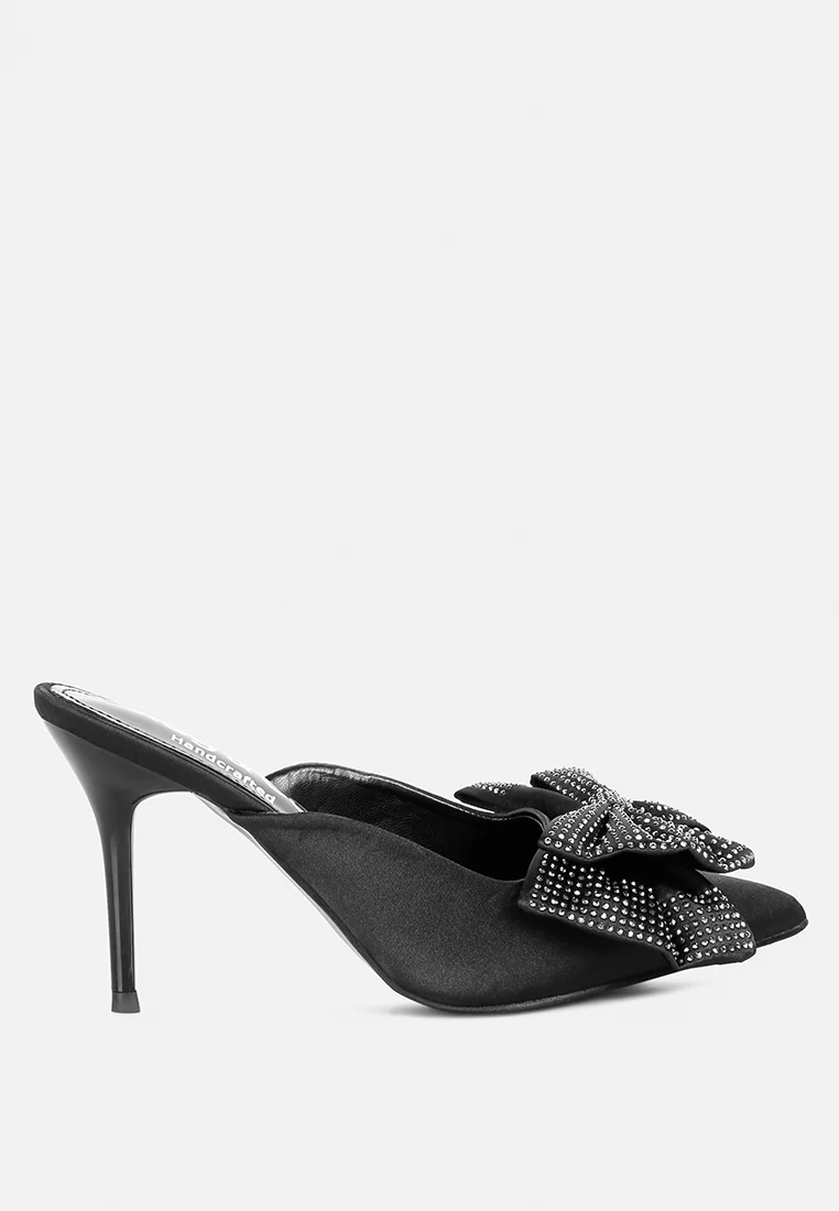 ELISDA Black Embellished Bow High Heel Mules - Image 2