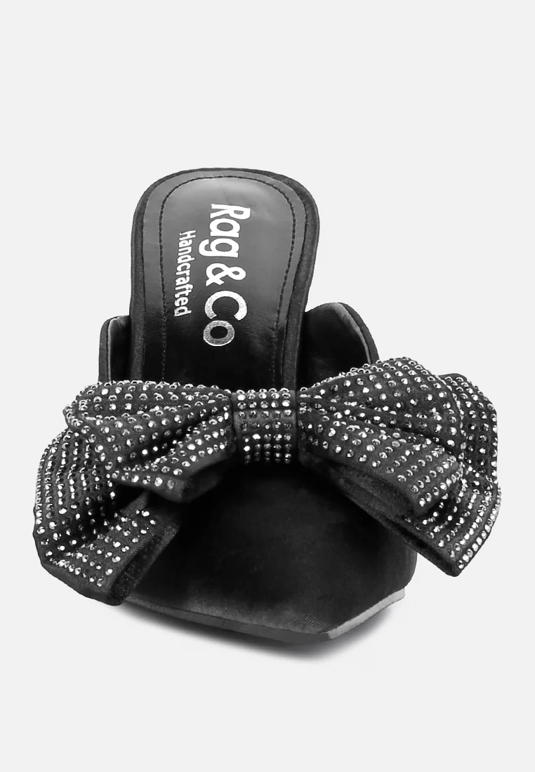 ELISDA Black Embellished Bow High Heel Mules - Image 3