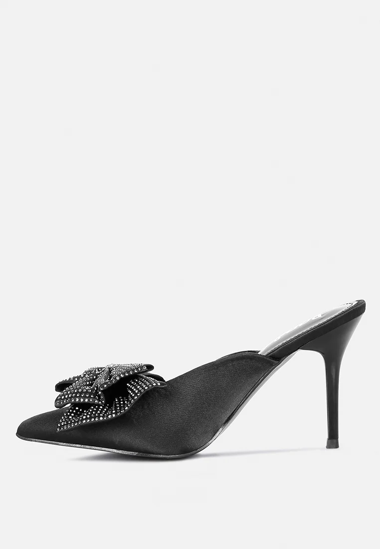 ELISDA Black Embellished Bow High Heel Mules - Image 4