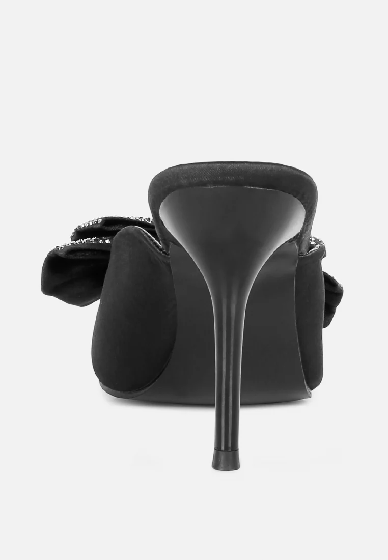 ELISDA Black Embellished Bow High Heel Mules - Image 5