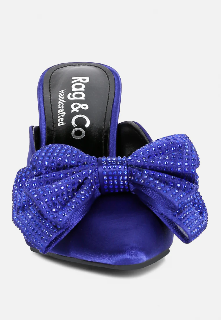 ELISDA Blue Embellished Bow High Heel Mules - Image 3