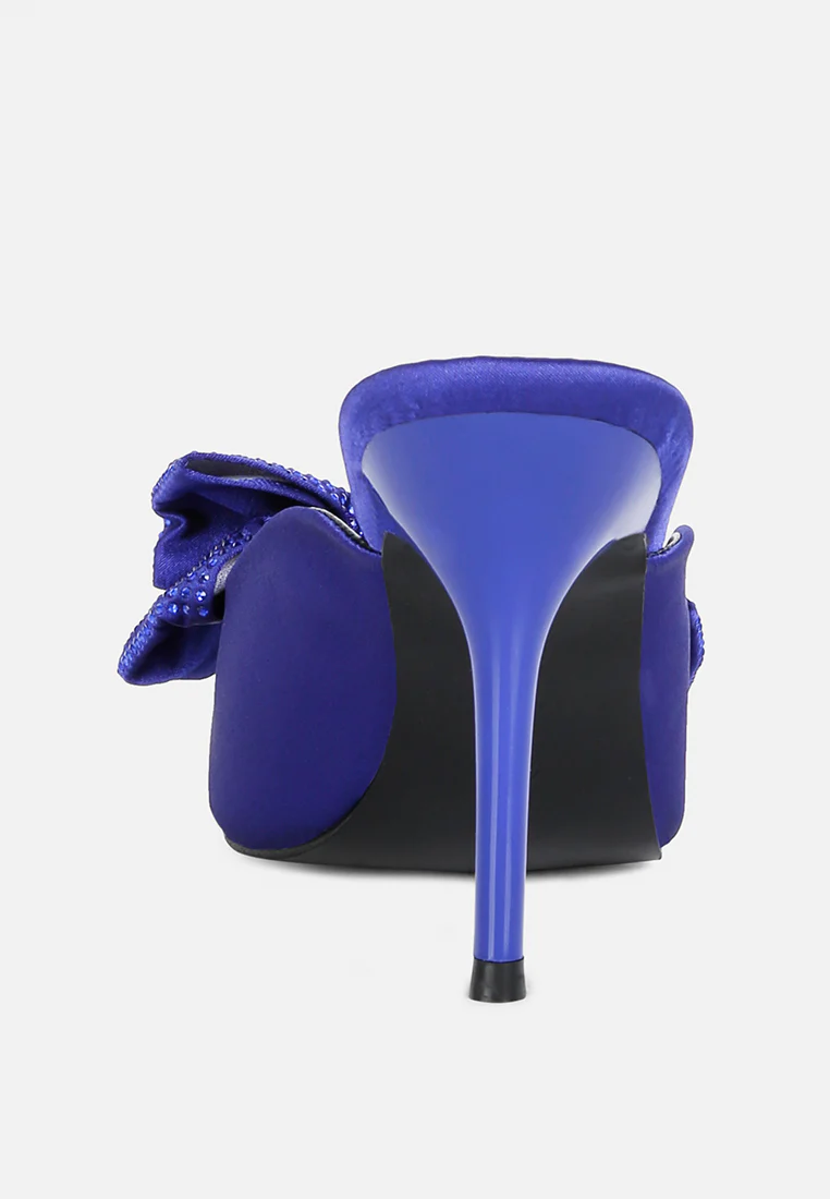 ELISDA Blue Embellished Bow High Heel Mules - Image 5