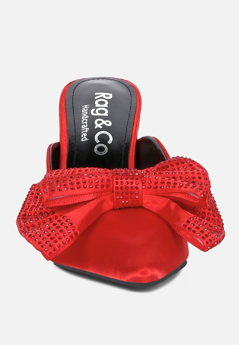 ELISDA Red Embellished Bow High Heel Mules - Image 3