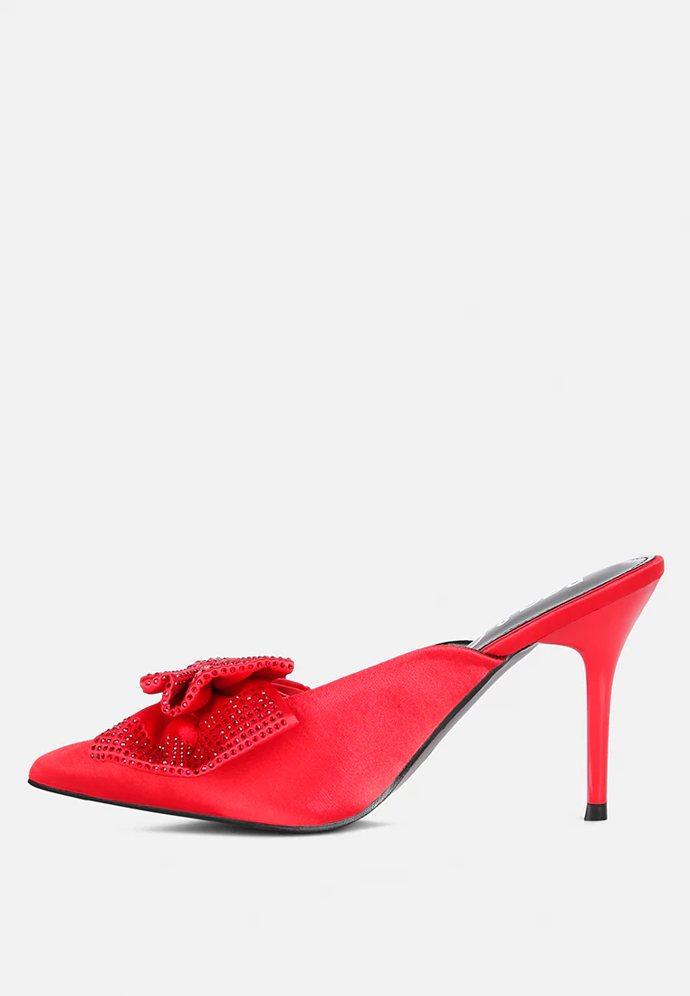 ELISDA Red Embellished Bow High Heel Mules - Image 4