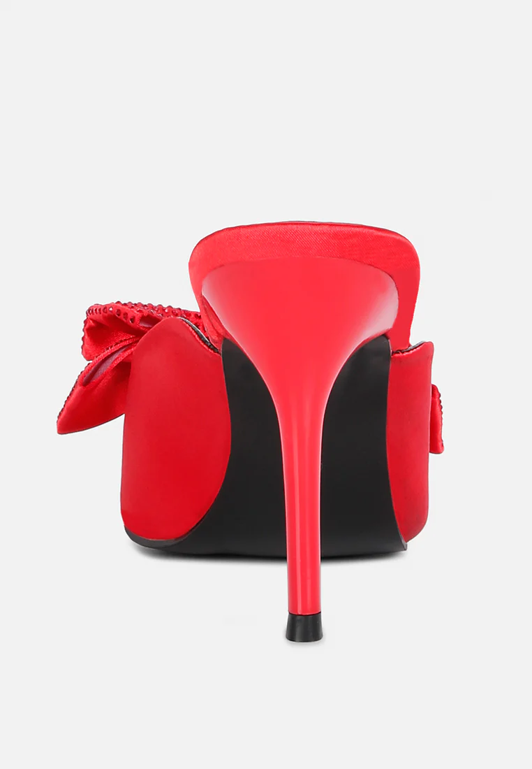 ELISDA Red Embellished Bow High Heel Mules - Image 5