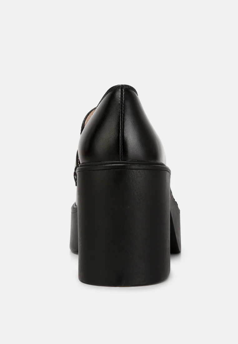 Elspeth Heeled Platform Leather Loafers in Black - Image 5