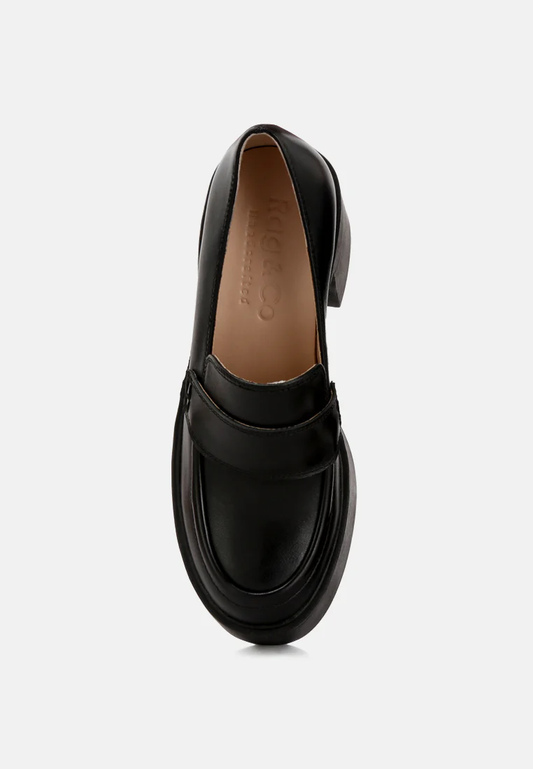 Elspeth Heeled Platform Leather Loafers in Black - Image 6