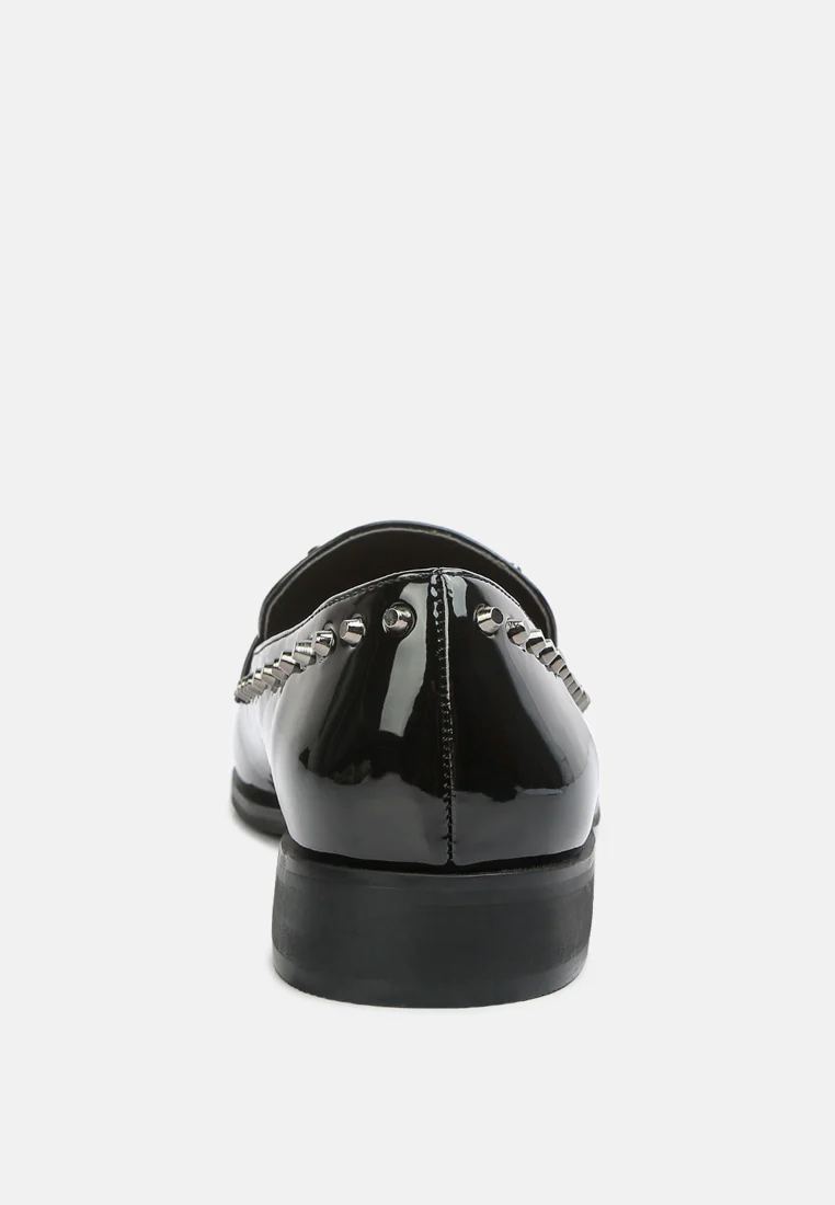 EMILIA Black Patent Stud Penny Loafers - Image 5