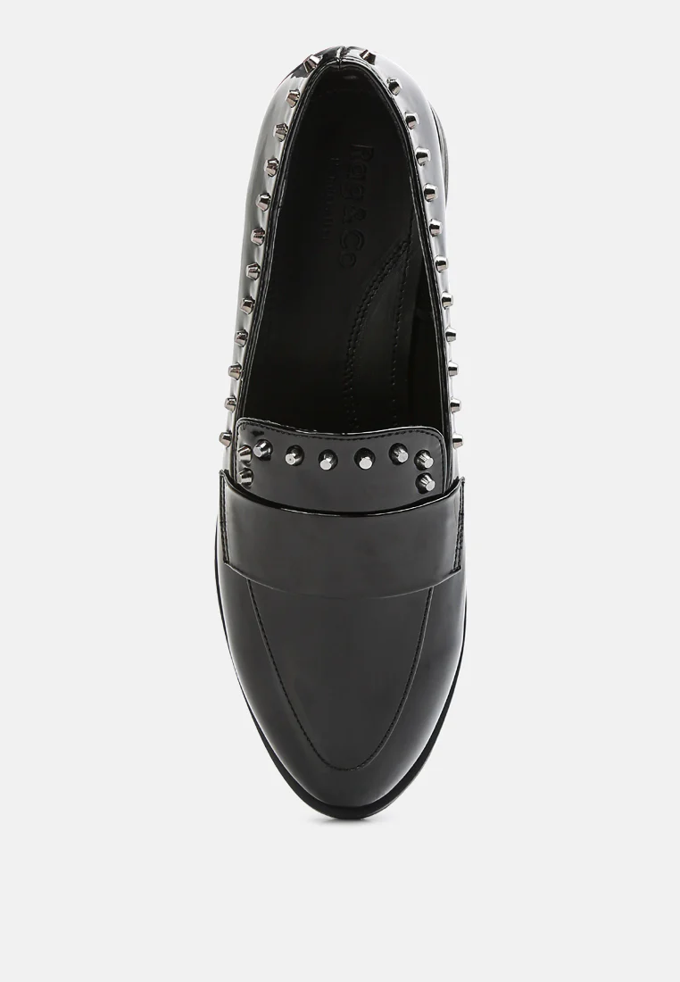 EMILIA Black Patent Stud Penny Loafers - Image 6