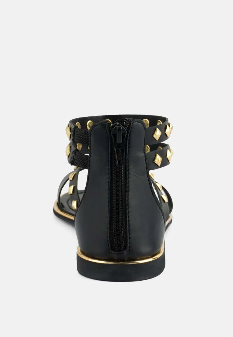 EMMETH Studs Embellished Black Flat Gladiator Sandals - Image 5