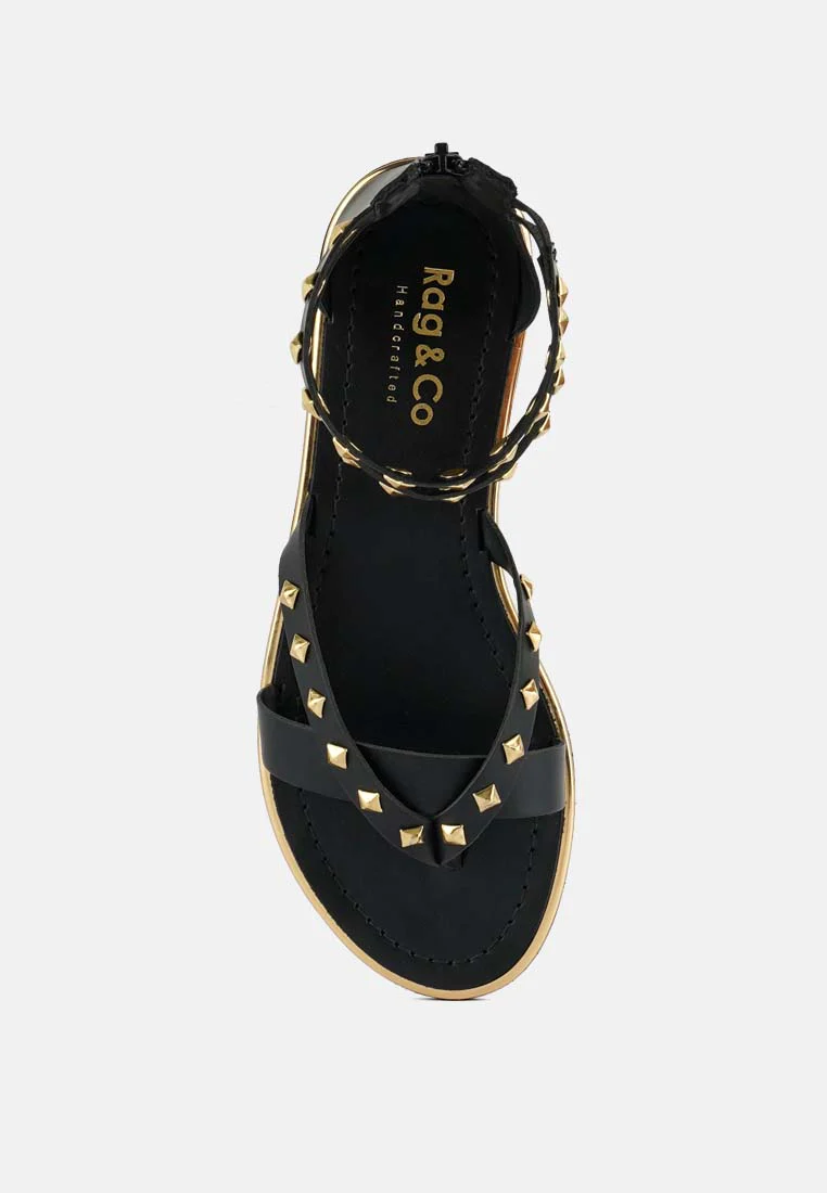 EMMETH Studs Embellished Black Flat Gladiator Sandals - Image 6