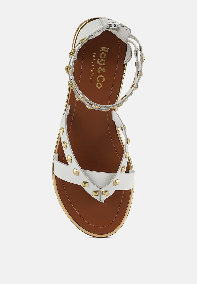 EMMETH Studs Embellished White Flat Gladiator Sandals - Image 6