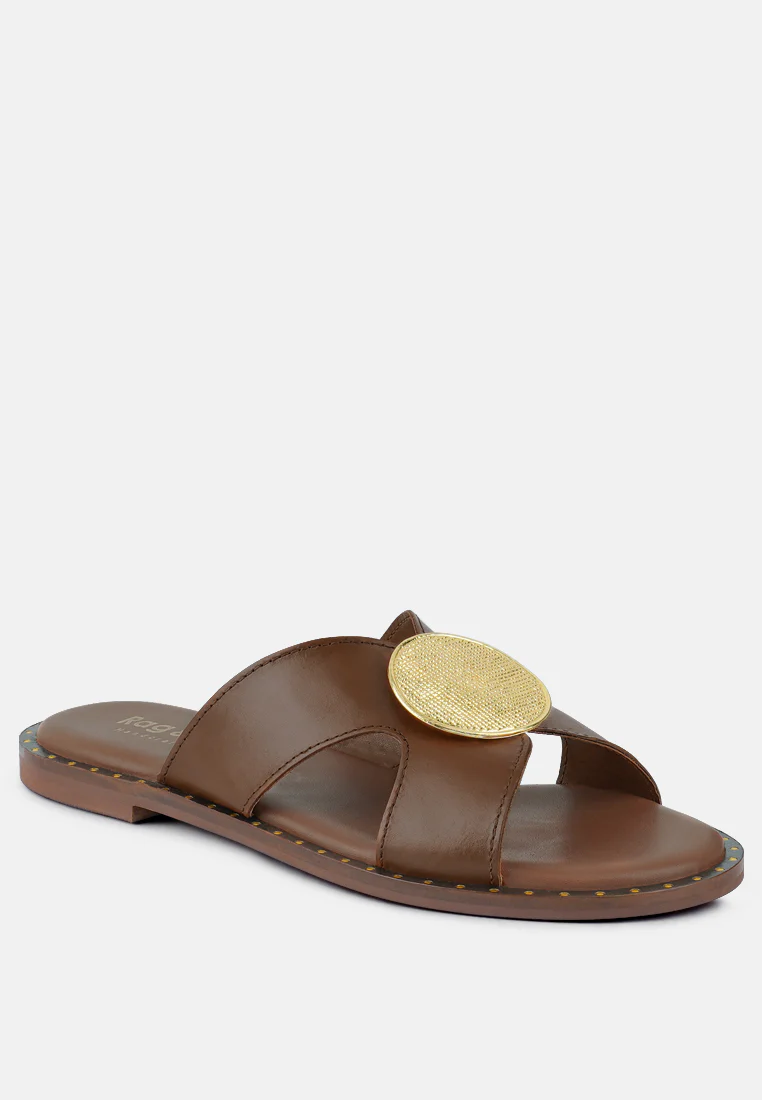 EUDORA Embellished Tan Slip-ons - Image 2