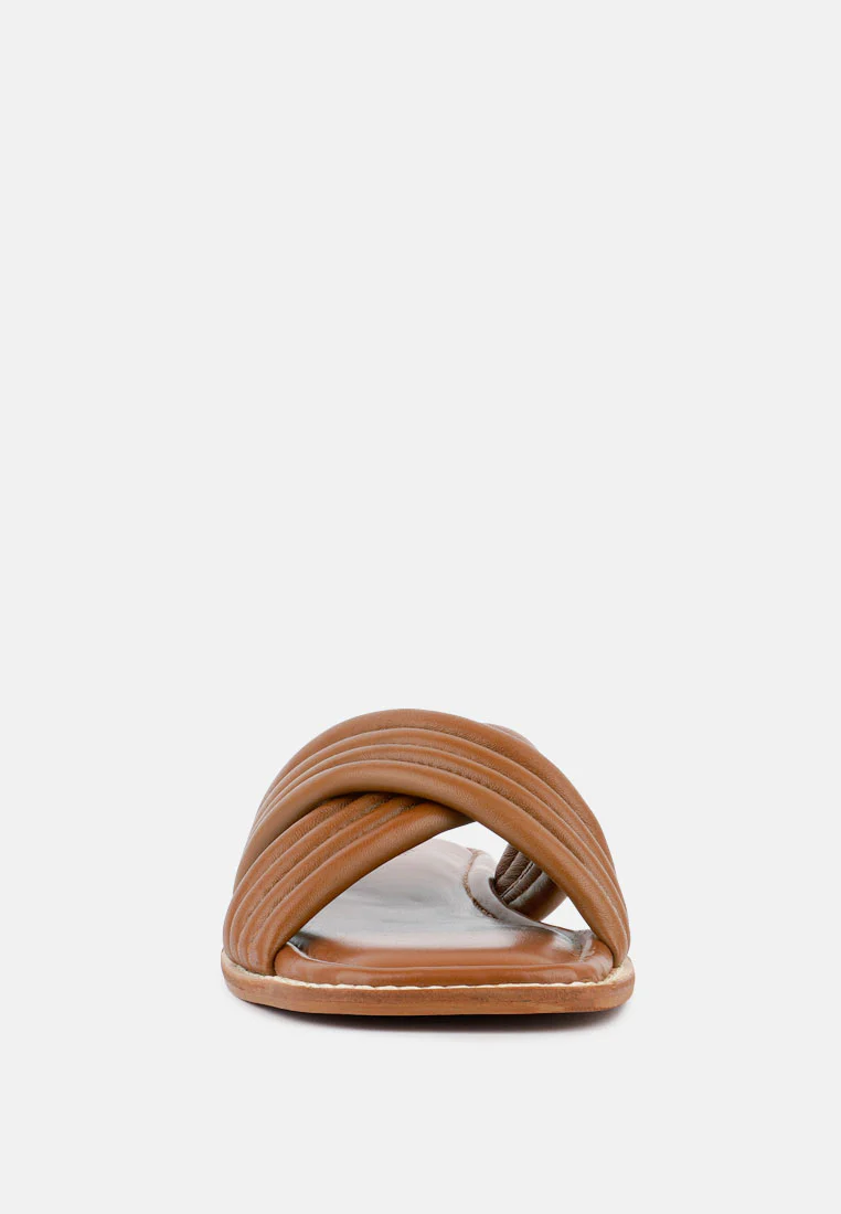 EURA Tan Quilted Leather Flats - Image 3