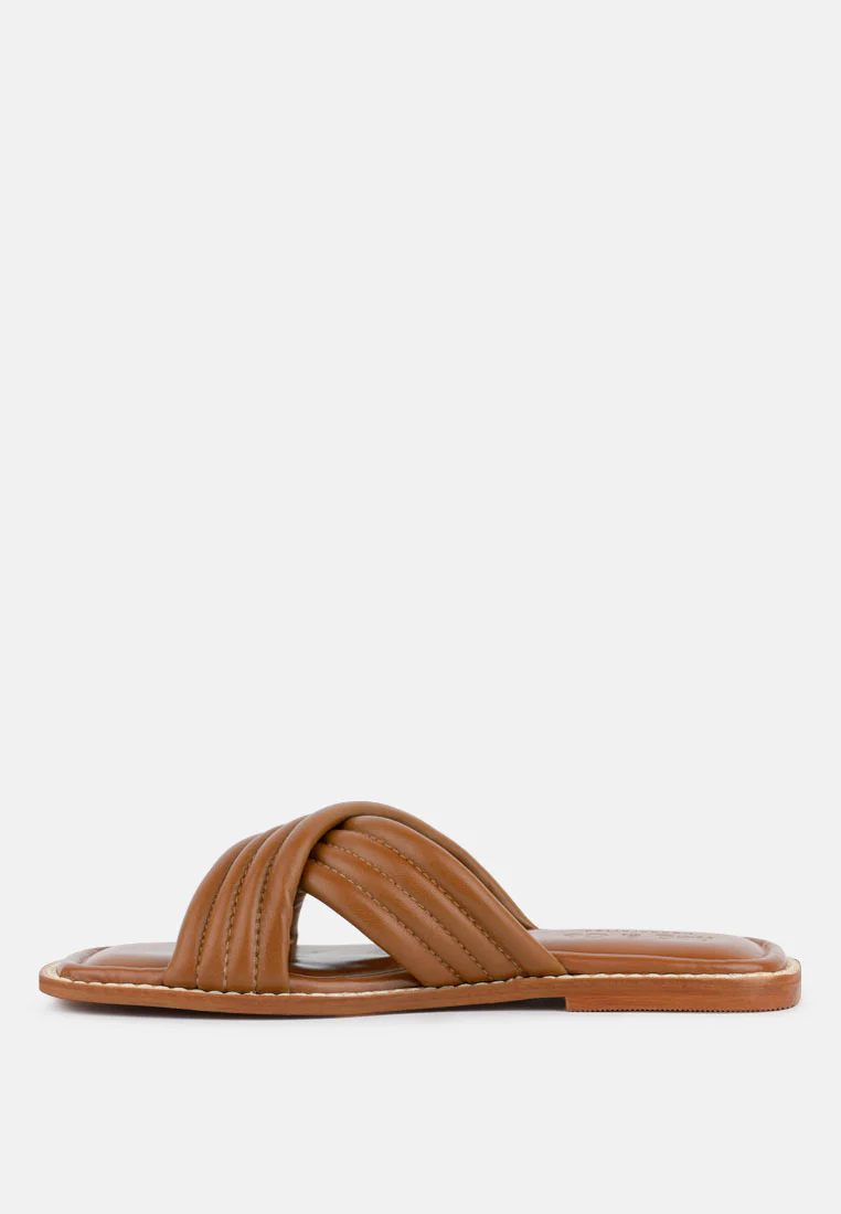 EURA Tan Quilted Leather Flats - Image 4