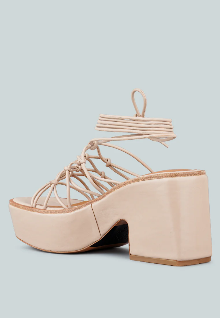 FAWCETT Nude Tie Up Platform Heeled Sandals - Image 3