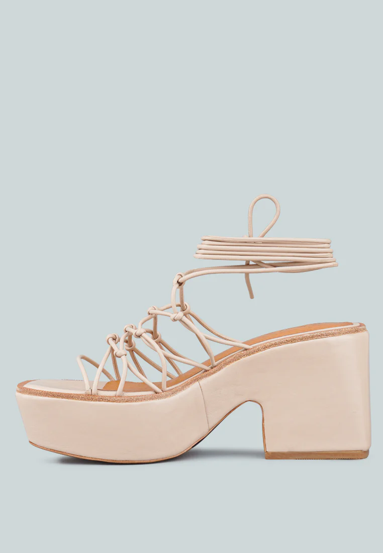 FAWCETT Nude Tie Up Platform Heeled Sandals - Image 4