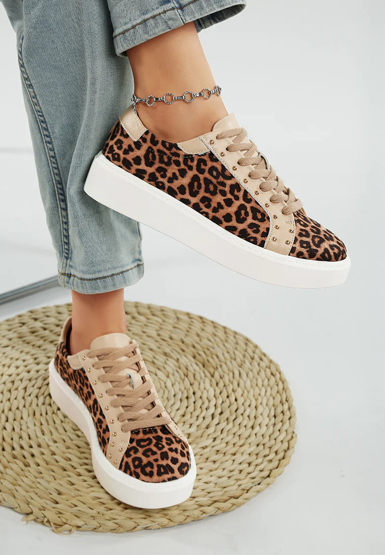 Flippin Studded Leopard Print Chunky Sneakers - Image 2