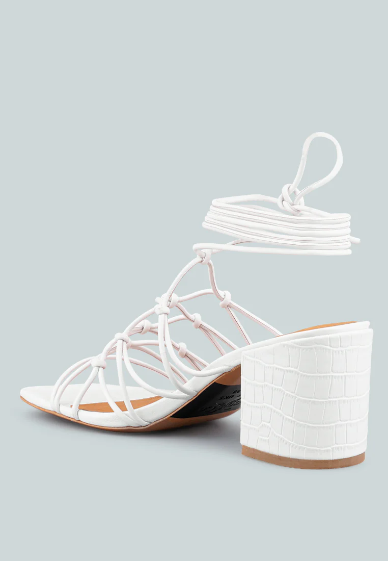 FONDA Croc Patterned White Handcrafted Lace Up Sandal - Image 3