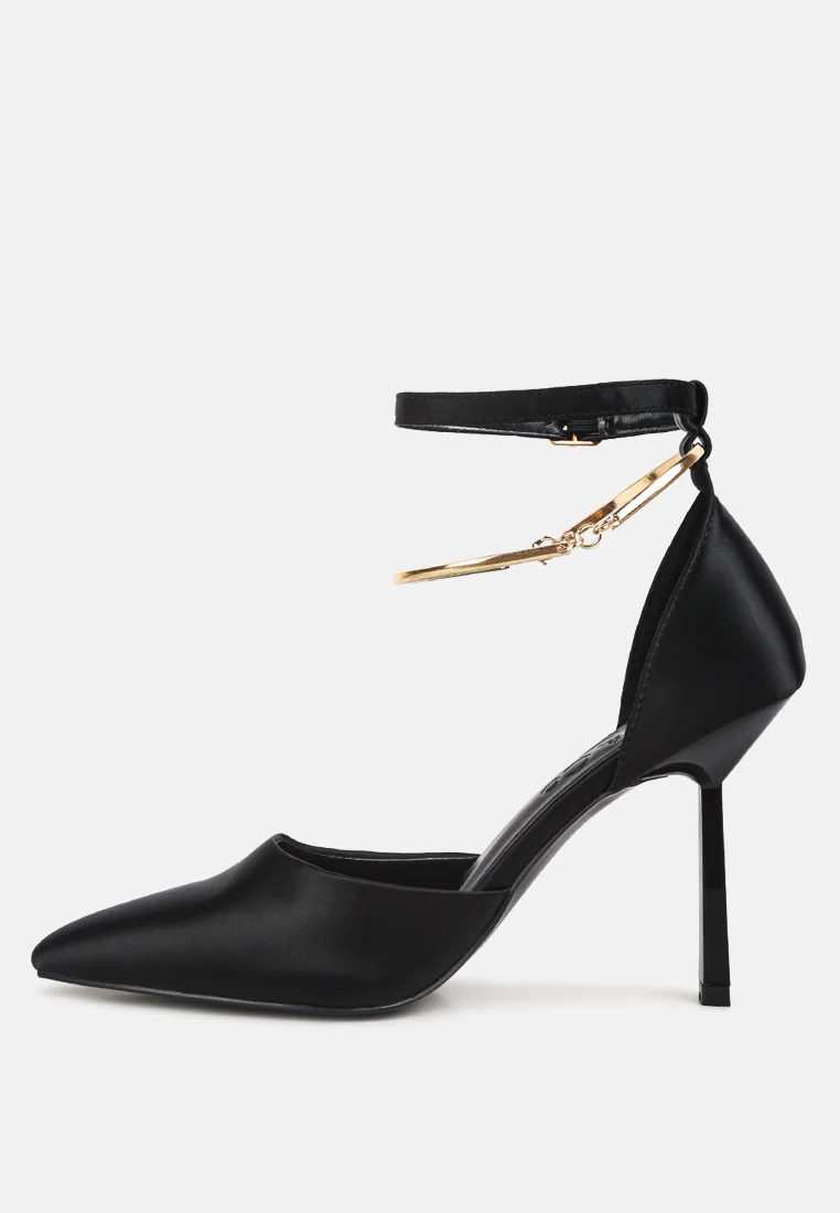 HOBNOB Anklet Embellishment Stiletto Sandals In Black - Image 4